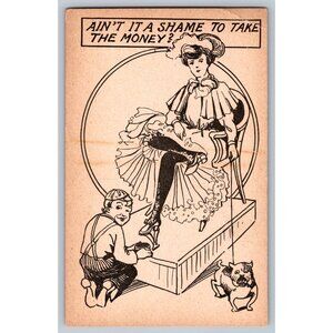 Vintage Illustrated Postcard Aint It A Shame To Take The Money? Comic Art #1698
